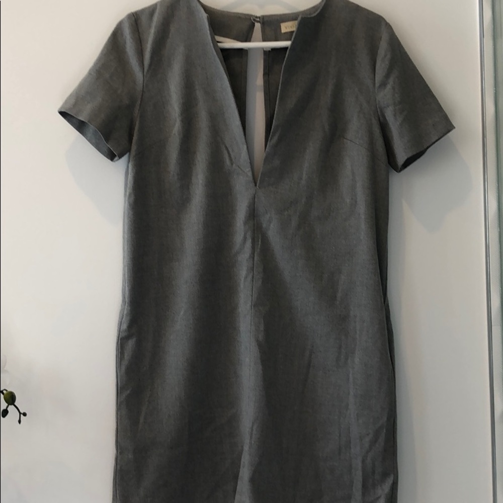 VivianChan Grey work dress deep v neck / open back